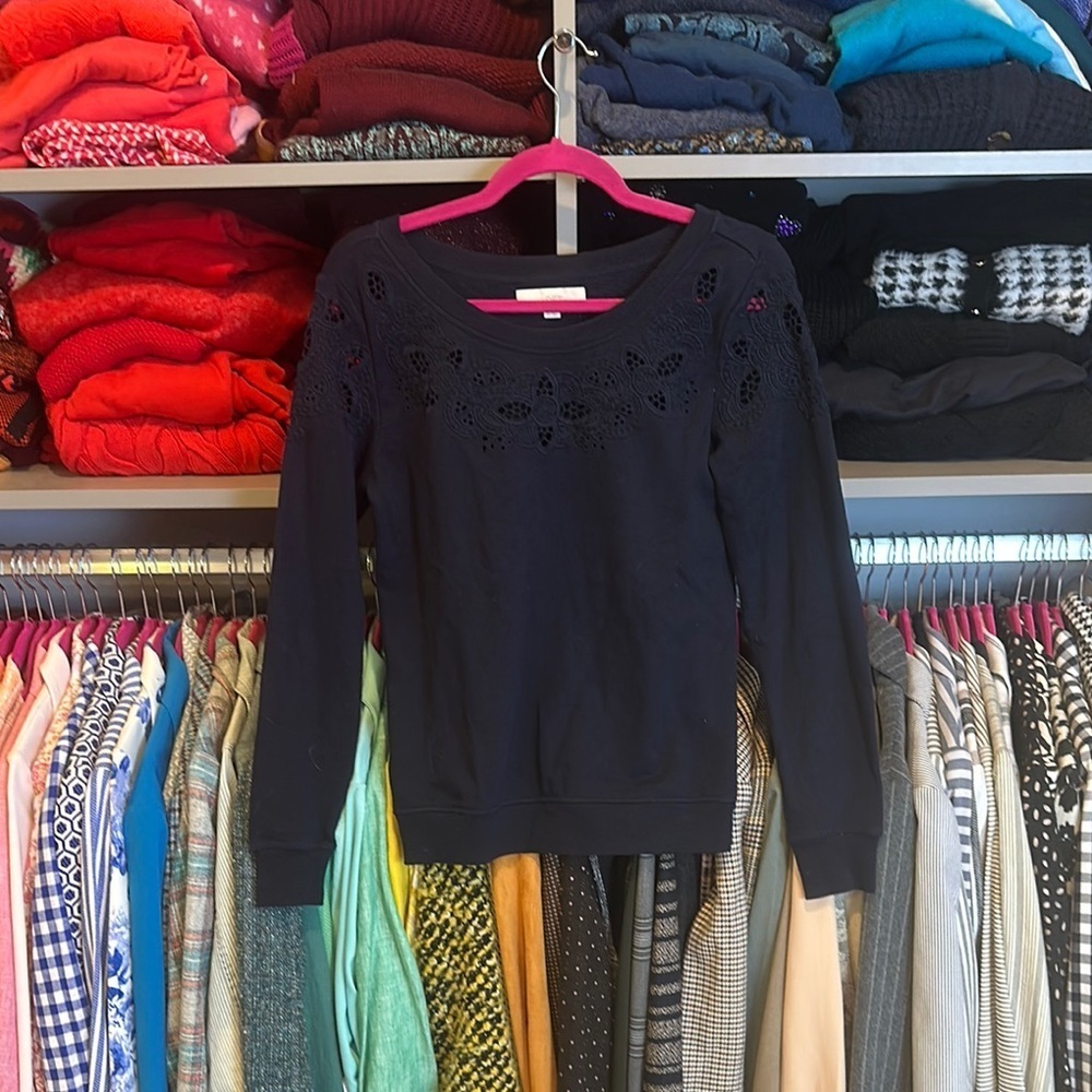 Loft deep navy long sleeve embroidered sweatshirt size XS